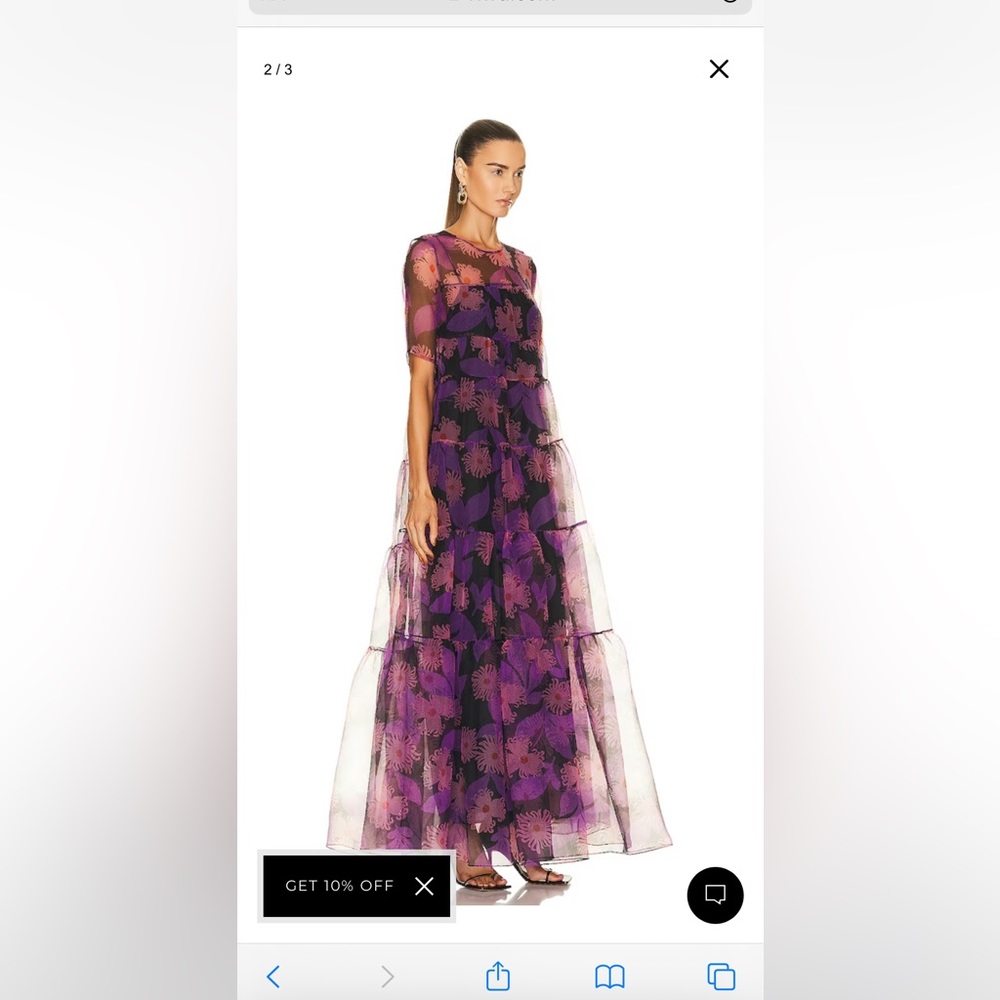Staud Tiered sheer organza shell over black slip dress